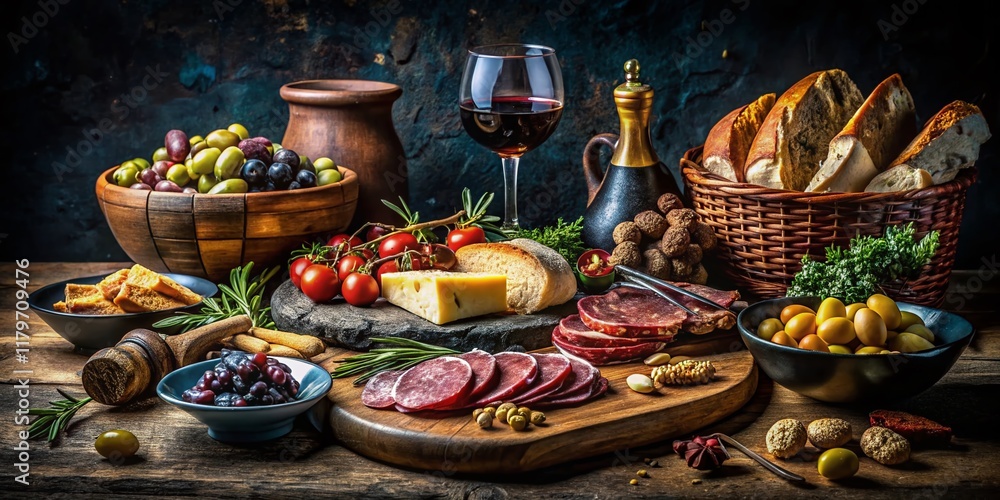 Fototapeta premium Labyrinthine Feast: Minotaur-Inspired Culinary Still Life
