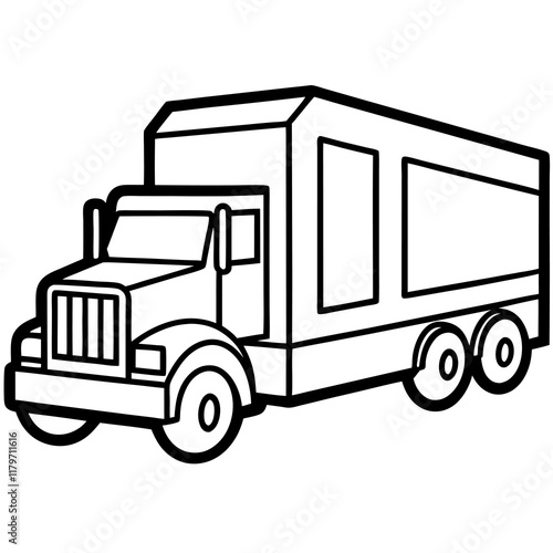 Lorry truck outline coloring book page line art illustration digital drawing