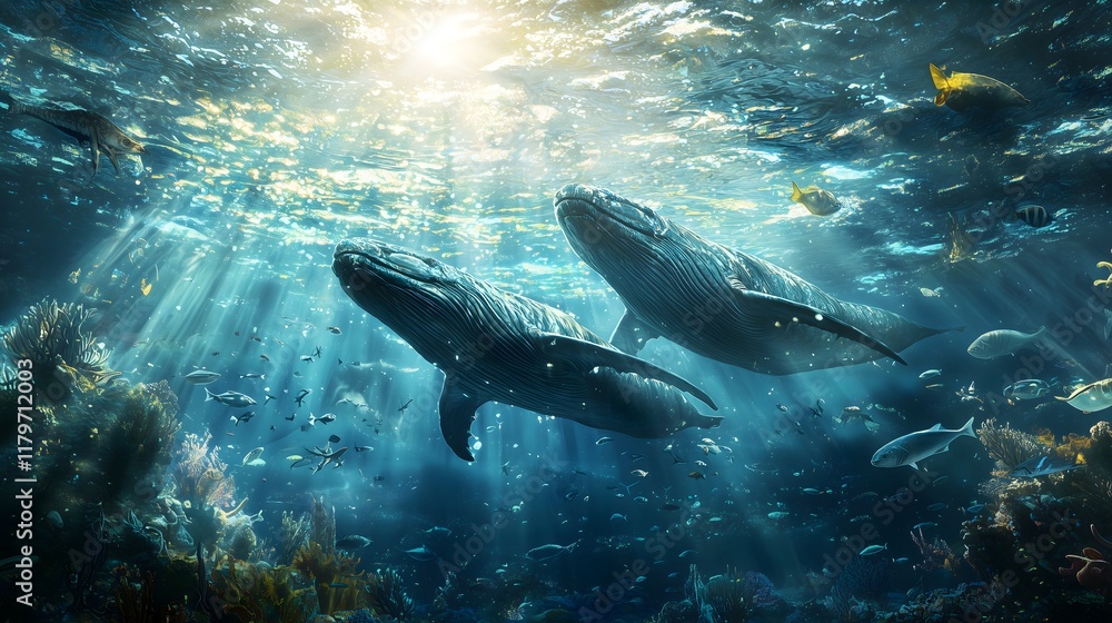 Fototapeta premium Whales in serene ocean depths