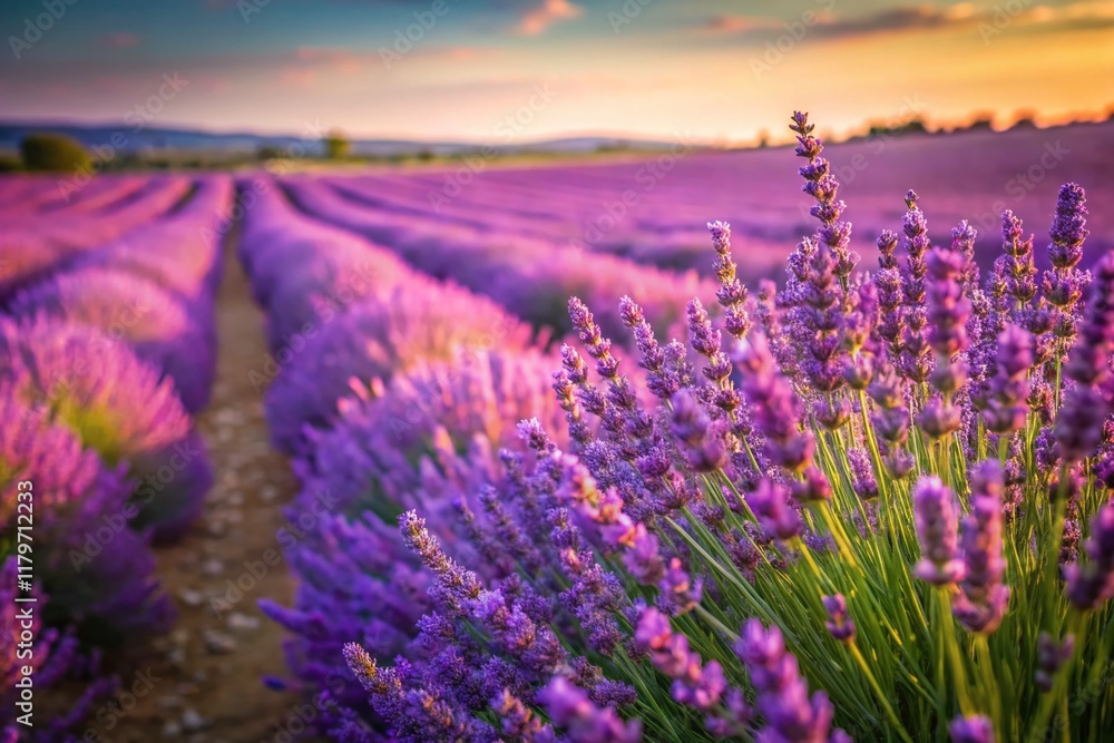 Obraz premium Lavender Field with Violet Orychophragmus, Windswept Candid Photo