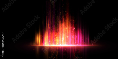 Abstract bright effect with vertical glow of bright colorful rays of light. Bright flickering of vertical light on dark background. Effective style for web design and colorful illustrations. Vector