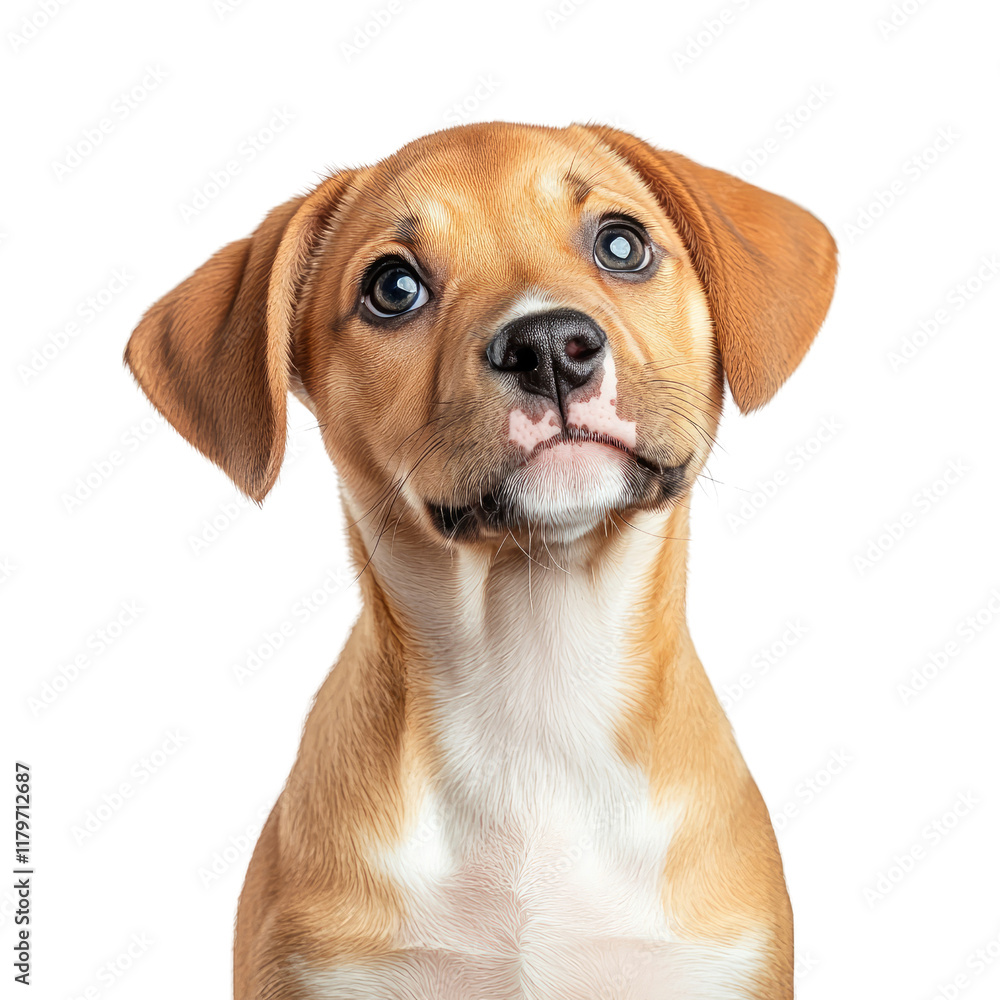 Adorable puppy with expressive eyes looking curiously at the camera against a plain background Adorable puppy with expressive eyes looking curiously at the camera against a plain background