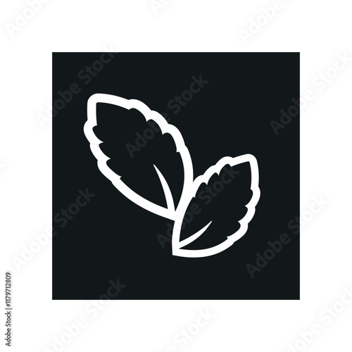 Stevia Sweet Plant Leaves Vector Label Symbol on White Background. Sugar Substitute Symbol with White Stroke. Organic, Bio and Ecological Icon. Health Care Logo Element.	