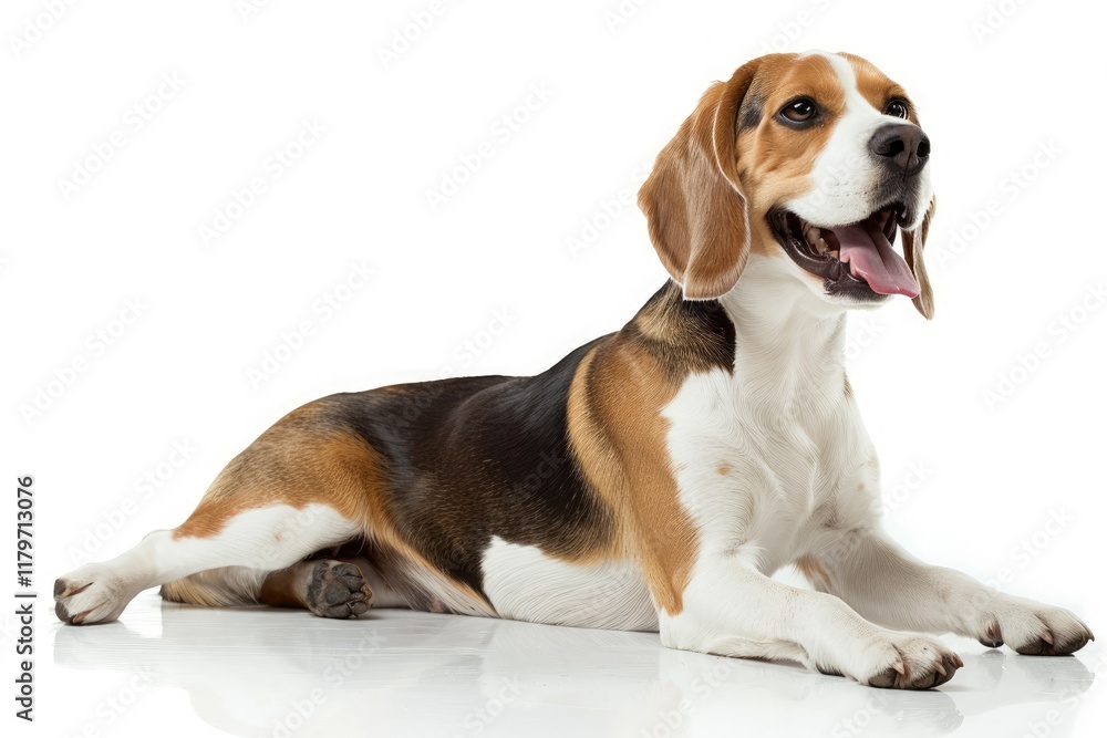 Vibrant Color Image of Joyful Beagle Dog Enjoying Solitude on White Vibrant Color Image of Joyful Beagle Dog Enjoying Solitude on White