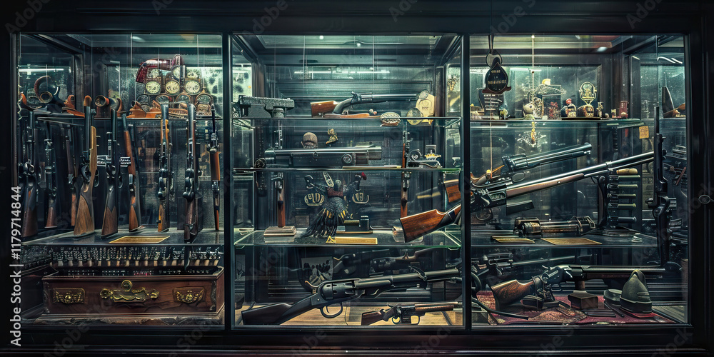 Antique Firearms Collection in Display Case Antique Firearms Collection in Display Case