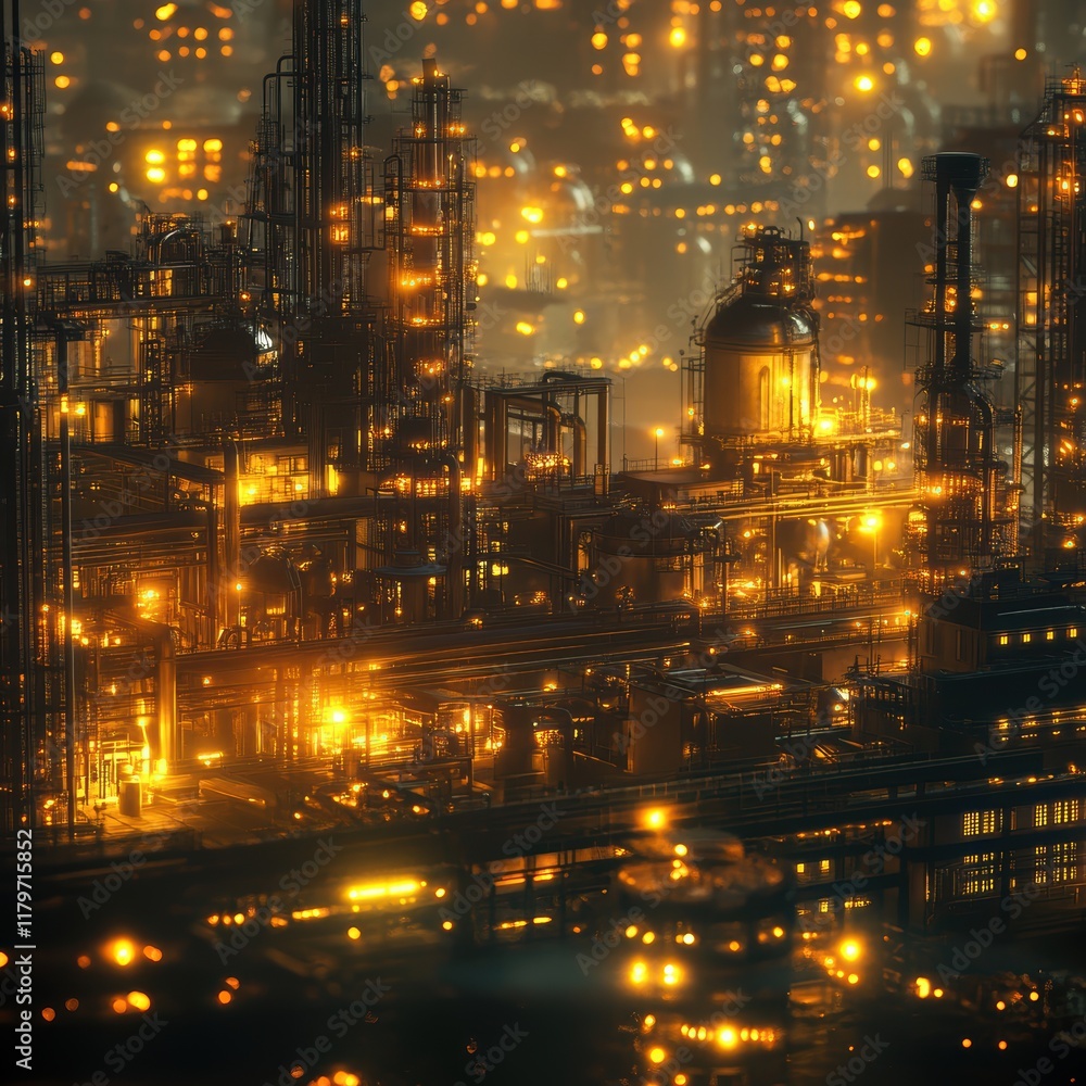 Nighttime urban factory high-fidelity gigapixel industrial transformation Nighttime urban factory high-fidelity gigapixel industrial transformation