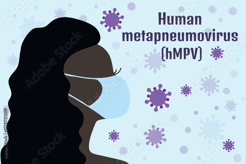 Human metapneumovirus globe outbreak. African Woman in blue medical masks. Protection against HMPV virus spread in the world. Female head silhouette wearing face mask to prevent viral infections