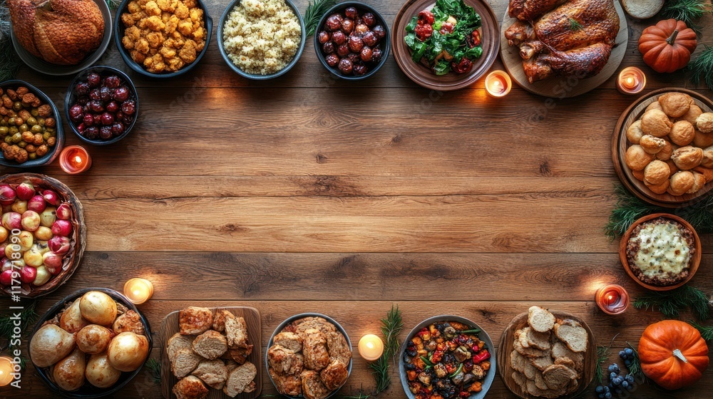 Abundant Thanksgiving feast with copy space. Abundant Thanksgiving feast with copy space.