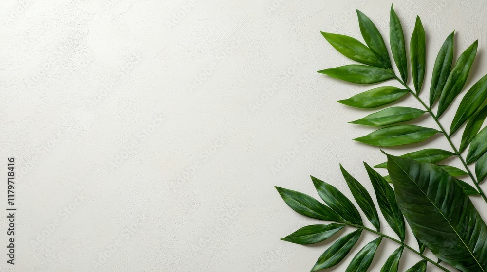 Fototapeta premium Fresh Green Leaves on Neutral Background for Natural Display