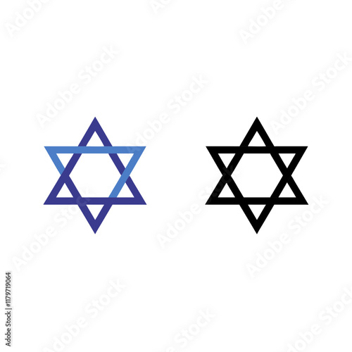 an icon featuring the Star of David, representing Judaism and Jewish identity. colored and black version.