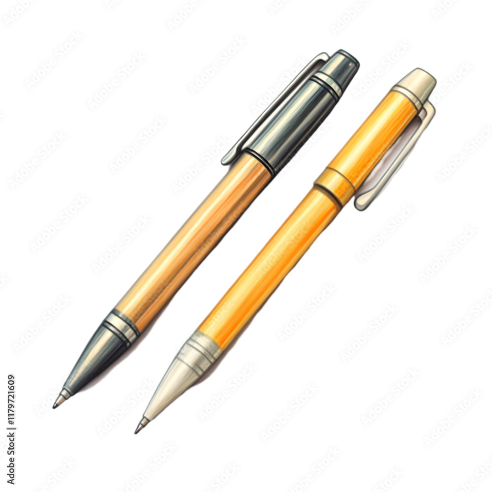 Two pens in front on transparent background
Two pens in front on transparent background