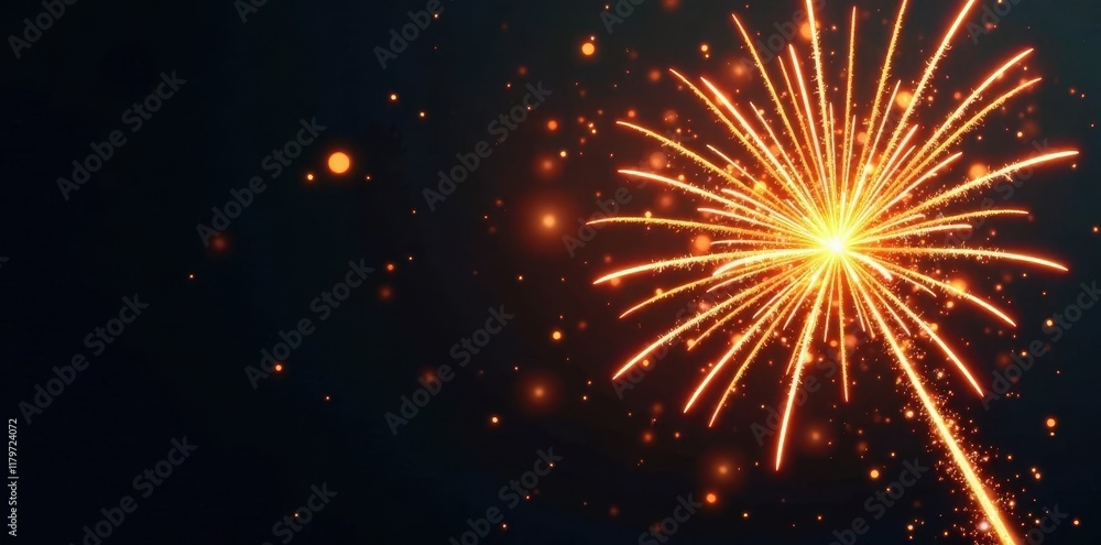 Fototapeta premium Golden firework bursts, glittering trails & sparks , vector, illustration