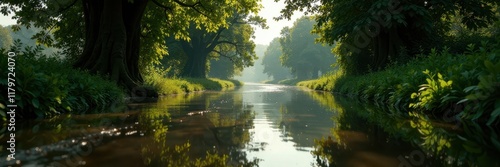 Essex country lane underwater, deep flood submerges road, travel, surface