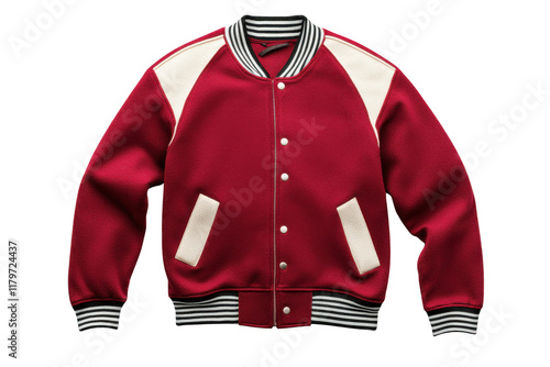 Blank varsity jacket template. Two-tone varsity jacket with classic style for sports or fashion. Transparent background. photo