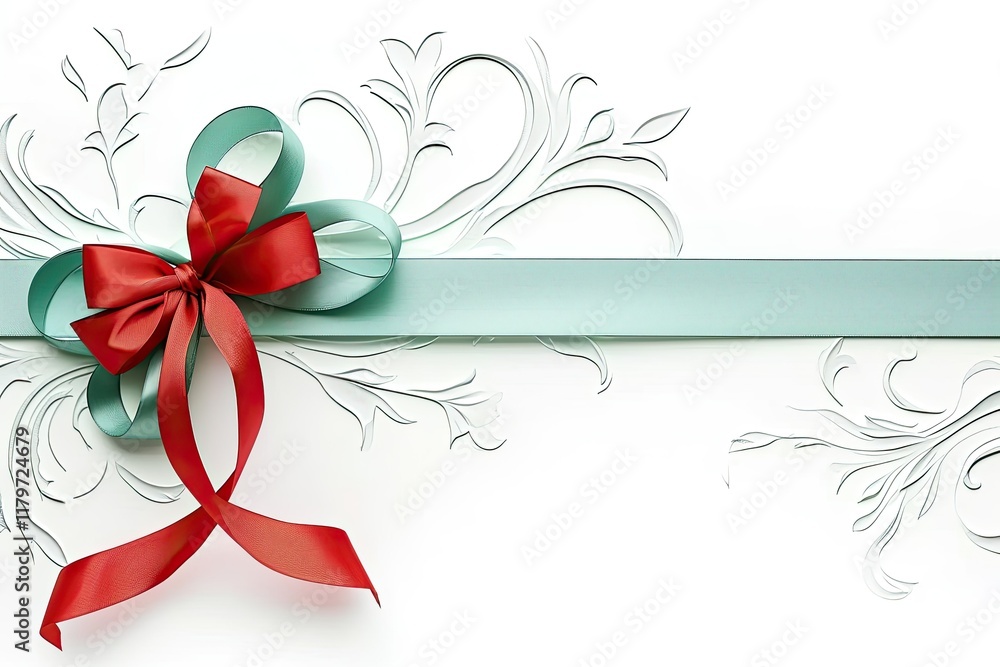Elegant Red Bow with Teal Ribbon and Floral Design Elegant Red Bow with Teal Ribbon and Floral Design