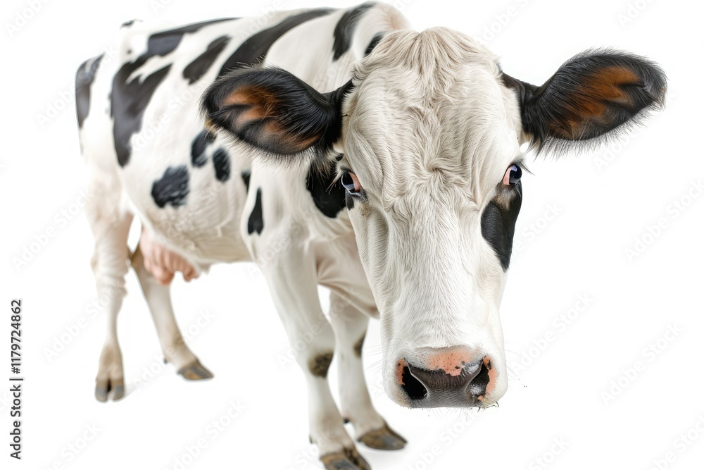 Detailed Visual of Cow Looking Straight Ahead, Isolated on White Detailed Visual of Cow Looking Straight Ahead, Isolated on White