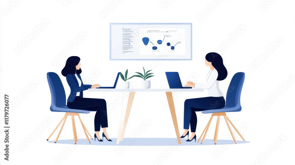 Two Business Women Collaborating Over a Laptop in a Modern Office Environment Two Business Women Collaborating Over a Laptop in a Modern Office Environment