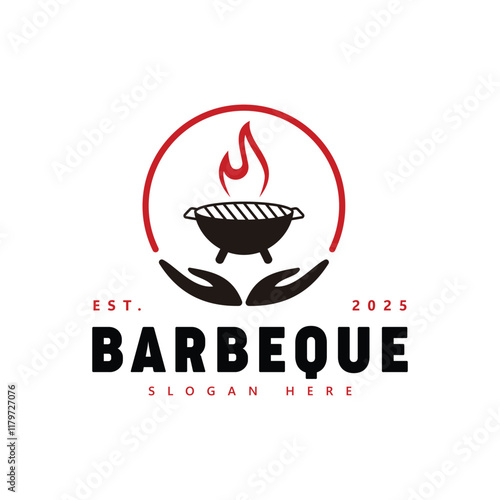 Barbecue Grill Logo with Flame Design - Modern BBQ Branding