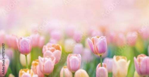 Hermoso fondo primaveral con flor de tulipán, primer plano, colores pastel, fotografía de alta resolución, increíblemente detallada. photo