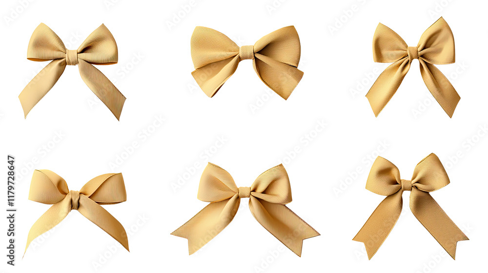 A Collection of Elegant Golden Bows for Decorative and Crafting Purposes in Various Arrangements and Styles A Collection of Elegant Golden Bows for Decorative and Crafting Purposes in Various Arrangements and Styles