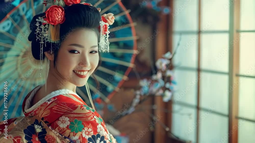 portrait of young beautiful asian woman in traditional clothes over background with copy space portrait of young beautiful asian woman in traditional clothes over background with copy space