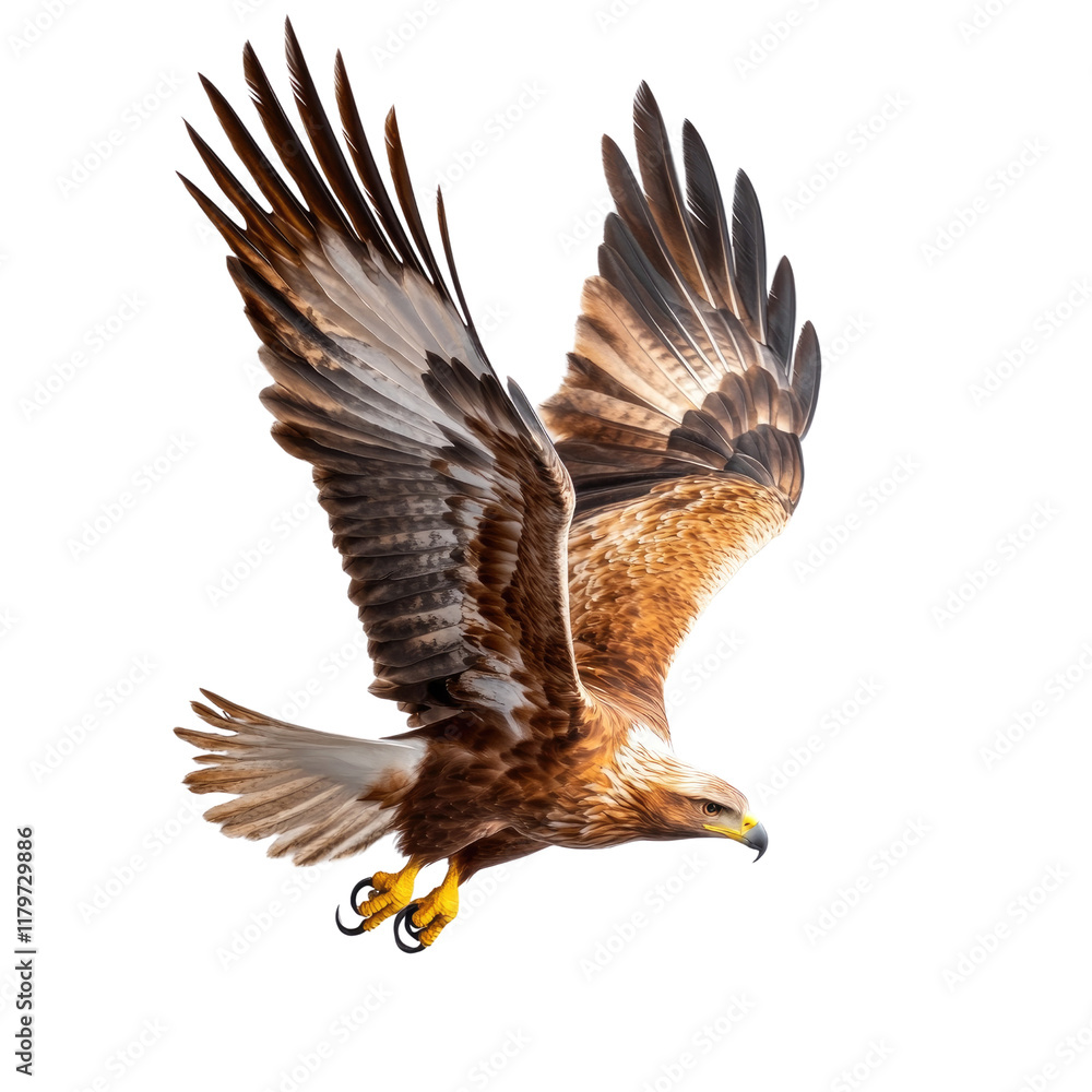 Majestic Golden Eagle Soaring Through Clear Blue Sky with Outstretched Wings and Captivating Feathers Displayed Majestic Golden Eagle Soaring Through Clear Blue Sky with Outstretched Wings and Captivating Feathers Displayed