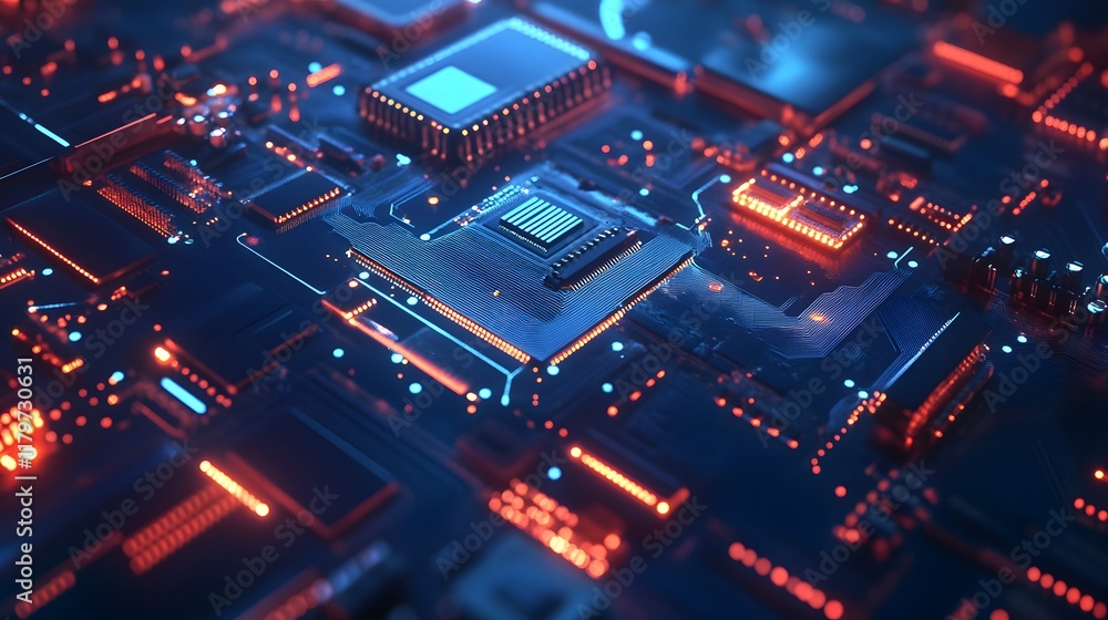 Advanced microchip technology in a blue glow Advanced microchip technology in a blue glow