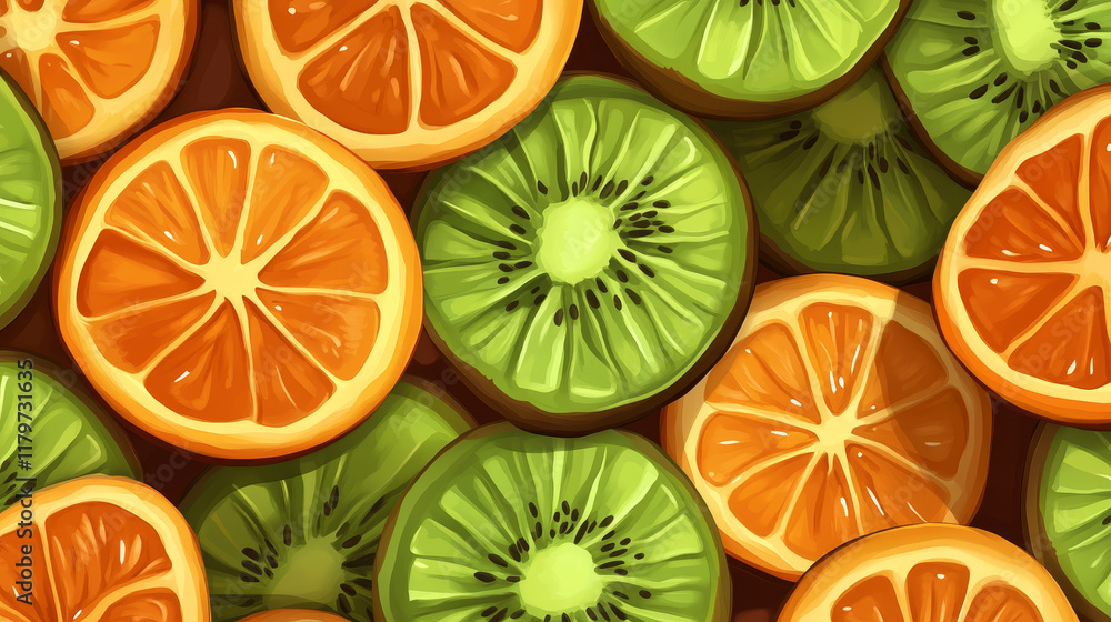 Fruit slice game seamless textures for game. Orange, kiwi and lemon cut pieces repeated patterns, 3d backgrounds with juicy healthy fruits, graphic ui or gui layers closeup view, Vector illustration Fruit slice game seamless textures for game. Orange, kiwi and lemon cut pieces repeated patterns, 3d backgrounds with juicy healthy fruits, graphic ui or gui layers closeup view, Vector illustration