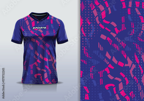 T-shirt mockup abstract texture grunge texture sport jersey design for football, soccer, racing, esports, running, in pink blue color