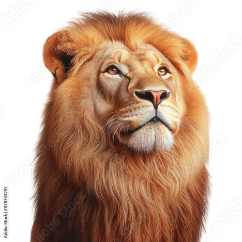 Majestic Close-up of a Lion with Rich Golden Mane and Intense Expression Against a Solid Background