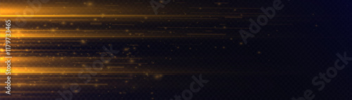 Abstract bright effect with horizontal glow of bright yellow light rays. Bright flickering horizontal light on dark background. Effective style for web design and colorful illustrations. Vector