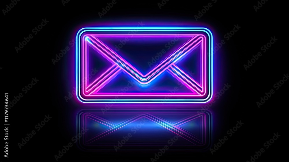Glowing Neon Email Icon on Dark Background. Glowing Neon Email Icon on Dark Background.