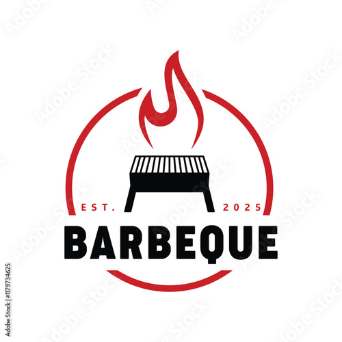 Barbecue Grill Logo with Flame Design - Modern BBQ Branding