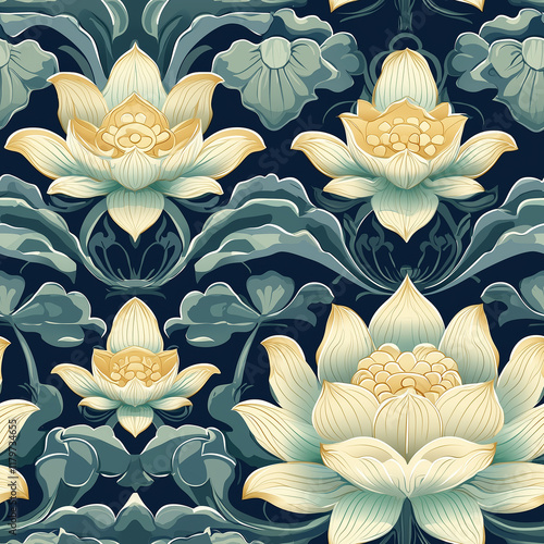 Ming dynasty porcelain seamless pattern floral design chinese art elegant background traditional motif decorative textile photo