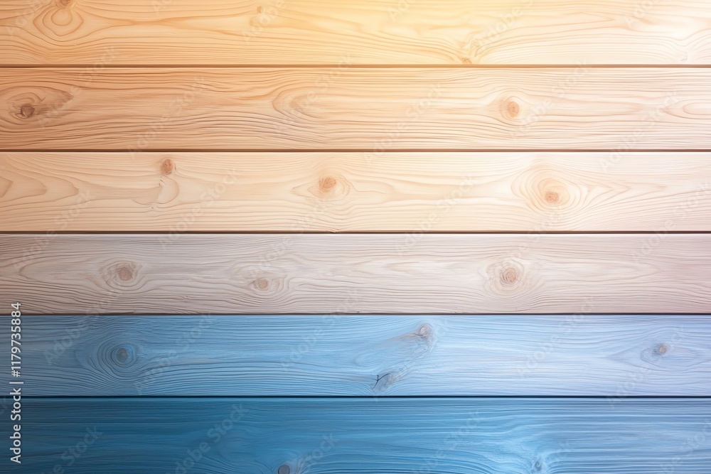 Fototapeta premium Seamless wooden texture with a gradient from natural to blue tones, ideal for backgrounds, design elements, and creative projects requiring a rustic yet modern feel.