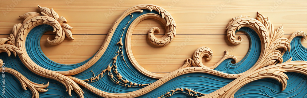 Fototapeta premium A Beautiful Wooden Design Features Intricate Swirls That Evoke The Movement Of Ocean Waves In A Soothing Background Pattern. 00003