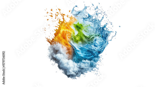 Dynamic Fusion of Elements Representing Fire, Water, Air, and Earth in Vivid Swirls for Artistic Concepts and Creative Endeavors