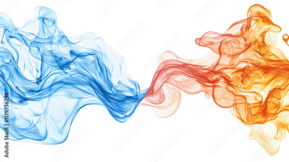 Fototapeta premium Colorful Blue and Orange Smoke Waves Blending Together in a Dramatic and Artistic Visual Display