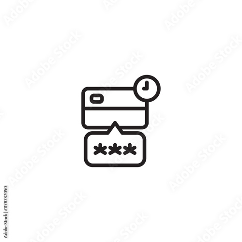 Card with temp password. Credit card with password and timer. Represents temporary or secure access. Temporary card authorization. Password and timer icon included.