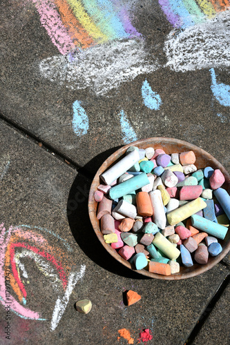 Sidewalk Chalk Art Colors Bowl Drawing Kids