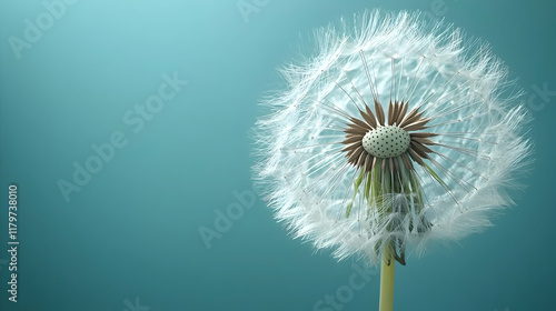 Wallpaper Mural Dandelion seed head against teal background, ready to blow, for wishes or growth concept. Torontodigital.ca