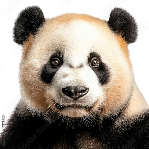 Majestic close-up portrait of a giant panda with expressive eyes and fluffy fur in a natural setting