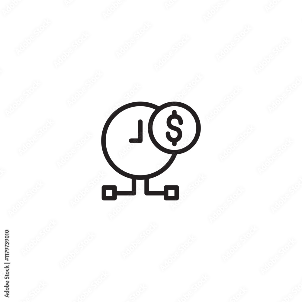 Dollar clock. Time-sensitive finance. Clock and dollar symbol for time-related costs or gains. Financial deadline. Clock with dollar sign for time-sensitive payments. Dollar clock. Time-sensitive finance. Clock and dollar symbol for time-related costs or gains. Financial deadline. Clock with dollar sign for time-sensitive payments.