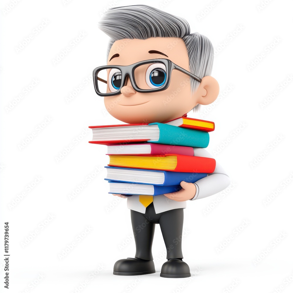 Cute Cartoon Character Holding Stack of Colorful Books Cute Cartoon Character Holding Stack of Colorful Books