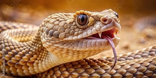 A 19th-century style engraving: Mojave rattlesnake, high-angle, long exposure. photo