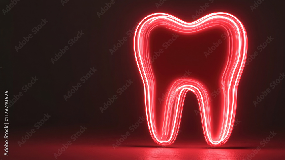 Fototapeta premium Neon dental art display highlights the importance of oral hygiene in a creative way