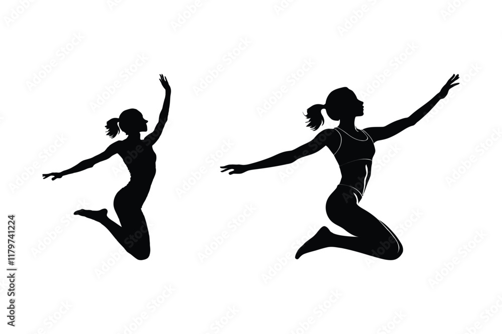 Silhouette of Women Jumping in Dynamic Poses Vector Illustration Silhouette of Women Jumping in Dynamic Poses Vector Illustration