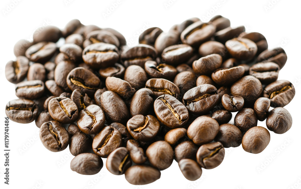 Fototapeta premium Heart Shape Coffee Beans for Coffee Lovers Isolated on transparent background