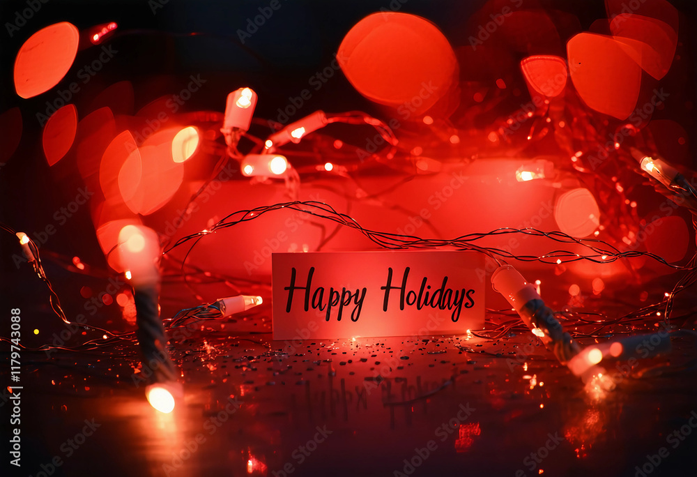 custom made wallpaper toronto digitalHappy Holidays Calligraphy with Red Duotone Bokeh Lights Background