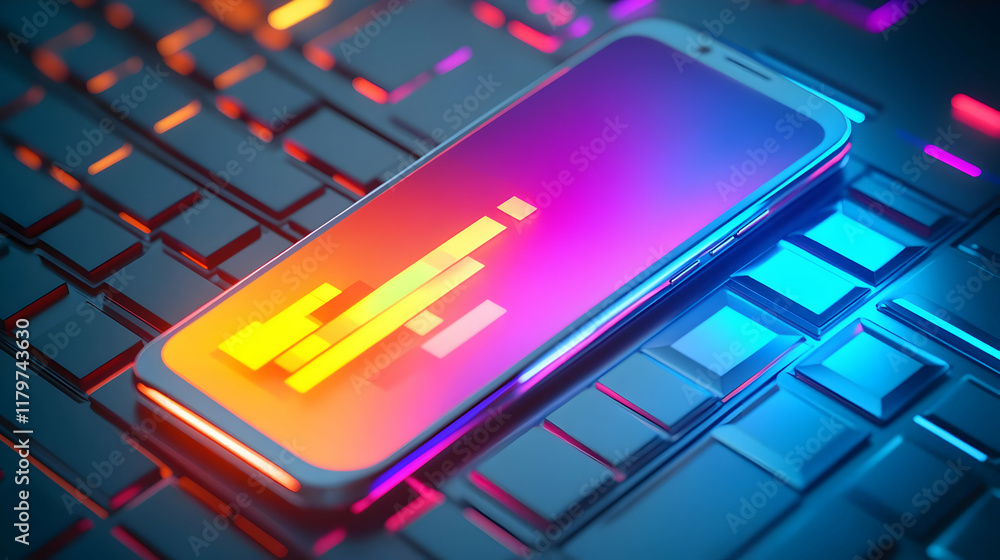 Vibrant Neon Smartphone 3D Illustration Vibrant Neon Smartphone 3D Illustration
